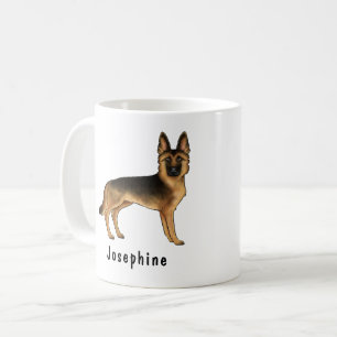 Caneca De Café Cachorro German shepherd Preto E Tano Com Nome Per