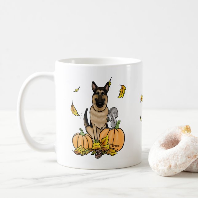 Caneca De Café Cachorro German shepherd Queda (bronzeado preto) (Com Donut)