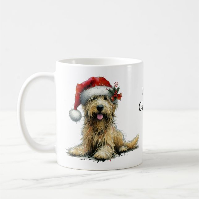 Caneca De Café Cachorro giro num chapéu de Natal (Esquerda)