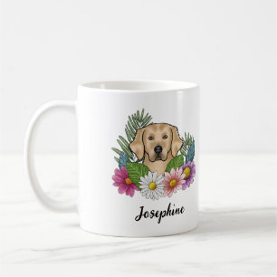 Caneca De Café Cachorro Golden Retriever Amarelo Flores Coloridas