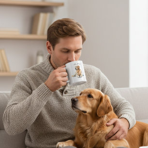 Caneca De Café Cachorro Golden Retriever Minimalista Personalize