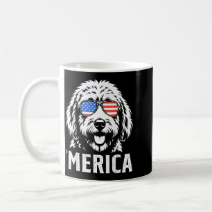 Caneca De Café Cachorro Goldendoodle Patriótico Bandeira American