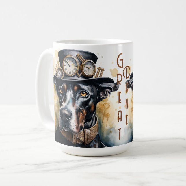 Caneca De Café Cachorro Great Dane Steampunk (Frente Esquerda)