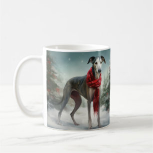 Caneca De Café Cachorro Greyhound no Natal da Neve