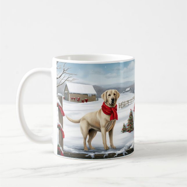 Caneca De Café Cachorro Labrador Retriever na Neve Natal (Esquerda)