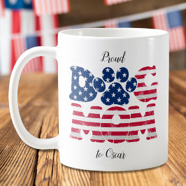 Caneca De Café Cachorro Mãe Americana Bandeira Grunge Vermelho Az