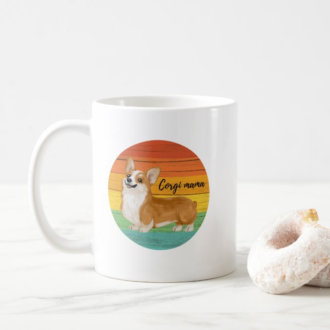 Caneca De Café Cachorro-mãe do Retro Corgi (Com Donut)