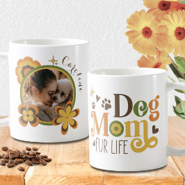 Caneca De Café Cachorro Mãe Retrofografia Tipografia Flor Nome Pe