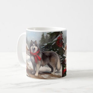 Caneca De Café Cachorro Malamute do Alasca no Natal da Neve