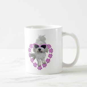 Caneca De Café Cachorro Maltês Adorável com Óculos de Sol Rosa