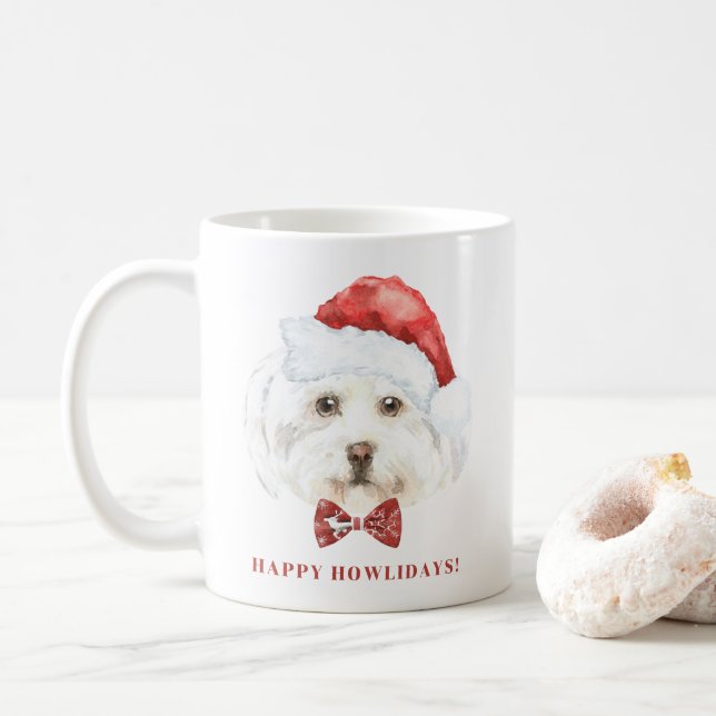 Caneca De Café Cachorro Maltês Aquarela com Natal (Com Donut)