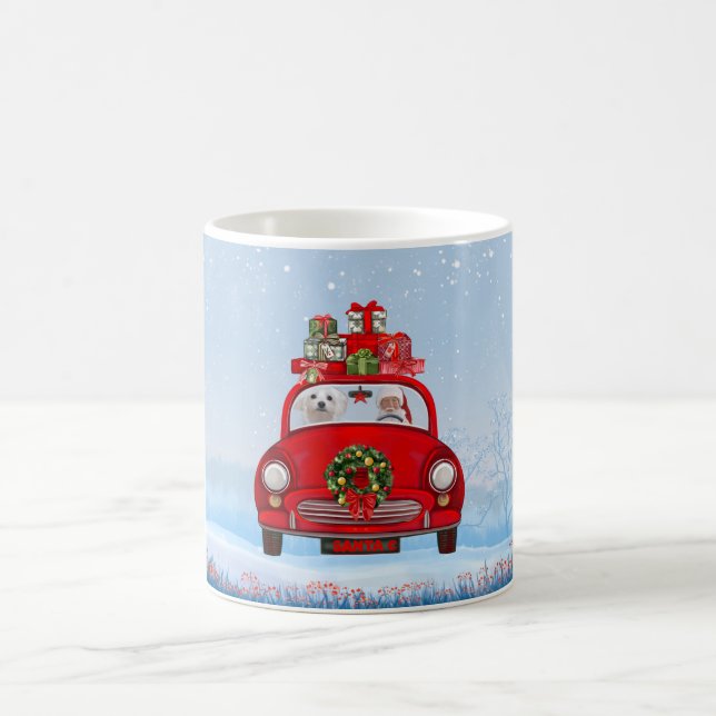 Caneca De Café Cachorro Maltês No Carro Com Papai Noel (Centro)
