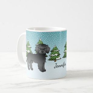 Caneca De Café Cachorro Mini Goldendoododle Negro Em Uma Floresta