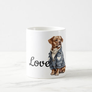 Caneca De Café Cachorro na Jaqueta de Denim Azul