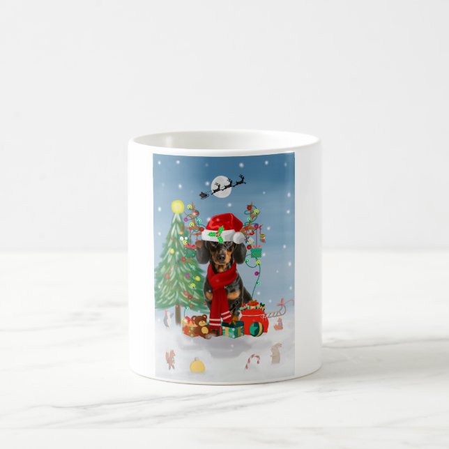 Caneca De Café Cachorro na neve com presentes de Natal (Centro)
