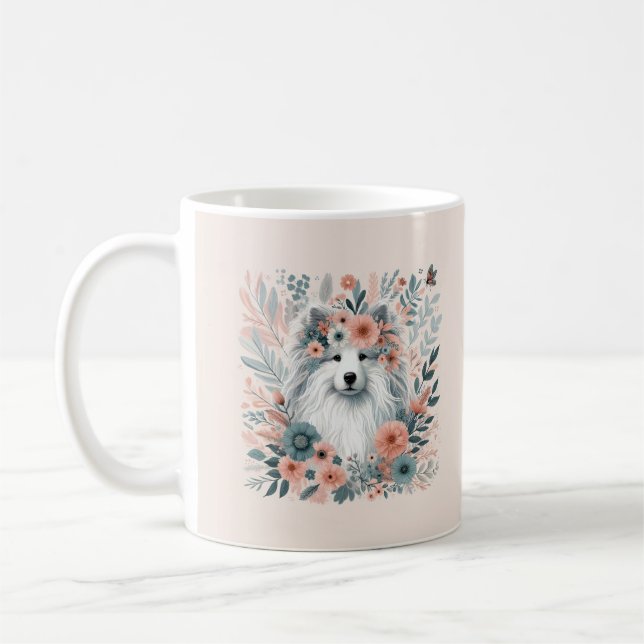 Caneca De Café Cachorro nas flores (Esquerda)