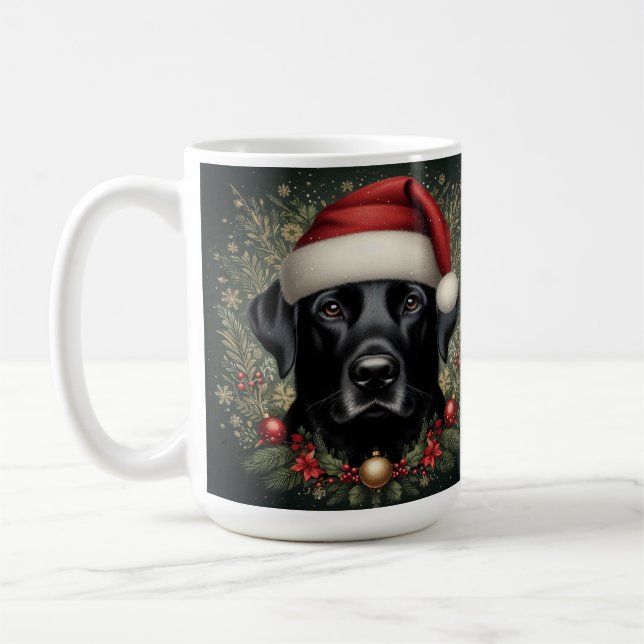 Caneca De Café Cachorro Negro Labrador em Santa Chapéu (Esquerda)