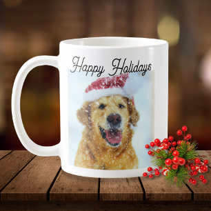 Caneca De Café Cachorro ouro vestindo chapéu de Natal