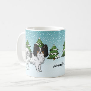 Caneca De Café Cachorro Papillon Tricolor Fofo Em Uma Floresta De