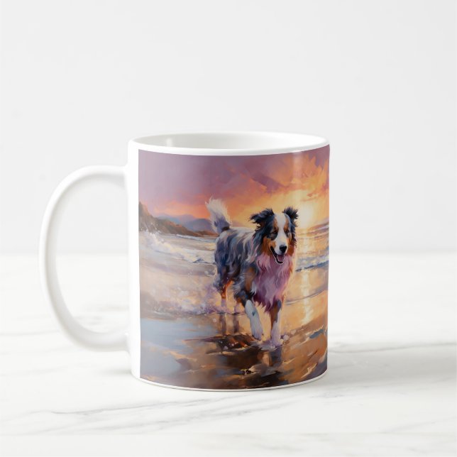 Caneca De Café Cachorro Pastor Australiano Arenoso no Pôr do Sol  (Esquerda)