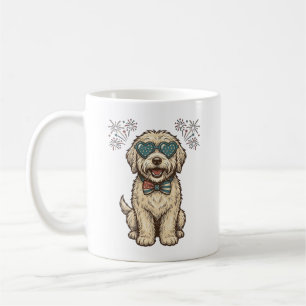 Caneca De Café Cachorro Patriótico Fogos de Artifício Camisa Vint