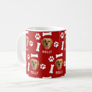 Caneca De Café Cachorro Personalizado Foto & Nome Vermelho