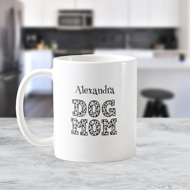 Caneca De Café Cachorro Personalizado Mãe Impressão Dalmático (Custom Dog Mom Dalmatian Print Design Coffee Mug)