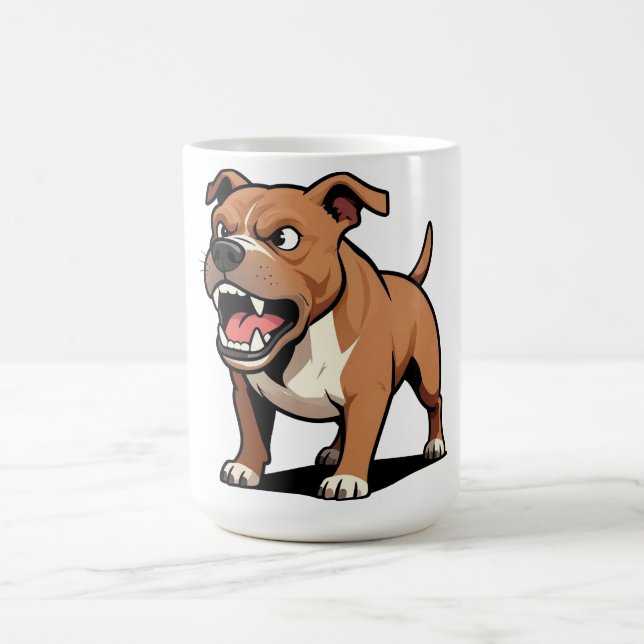 Caneca De Café Cachorro Pitbull Cartoon Irritado Marrom Rosnando (Centro)