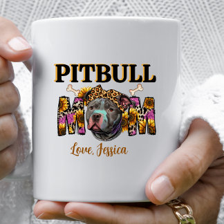 Caneca De Café Cachorro Pitbull Mama Leopardo Imprime Girassóis