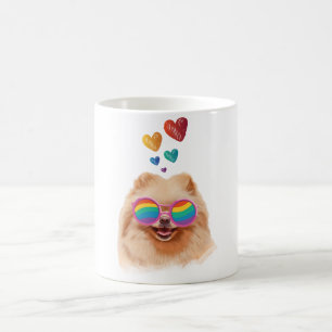 Caneca De Café Cachorro Pomerânia com Corações Dia dos Namorados