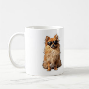 Caneca De Café Cachorro Pomerânia Fofo e Engraçado Usando Óculos