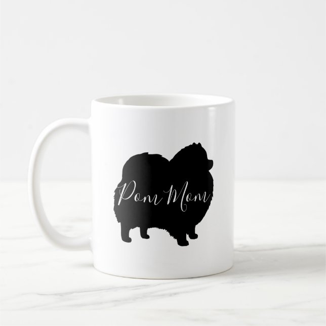 Caneca De Café Cachorro Pomerano Negro Silhuettes Pom Mãe Persona (Esquerda)