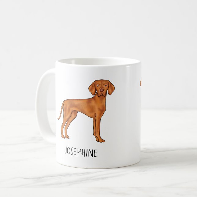 Caneca De Café Cachorro Ponteiro Fofo Vizsla Húngaro Com Nome Per (Frente Esquerda)