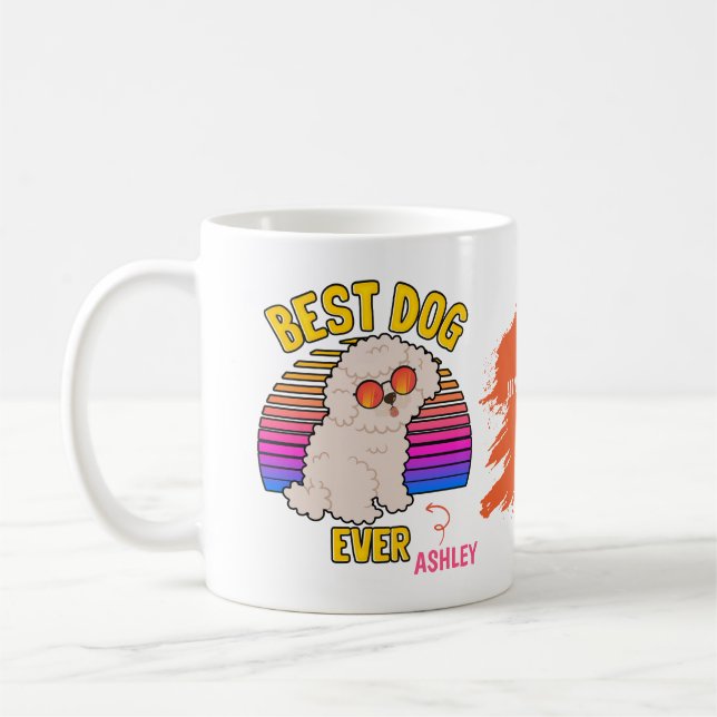 Caneca De Café Cachorro Poodle Engraçado Colorido Retro (Esquerda)