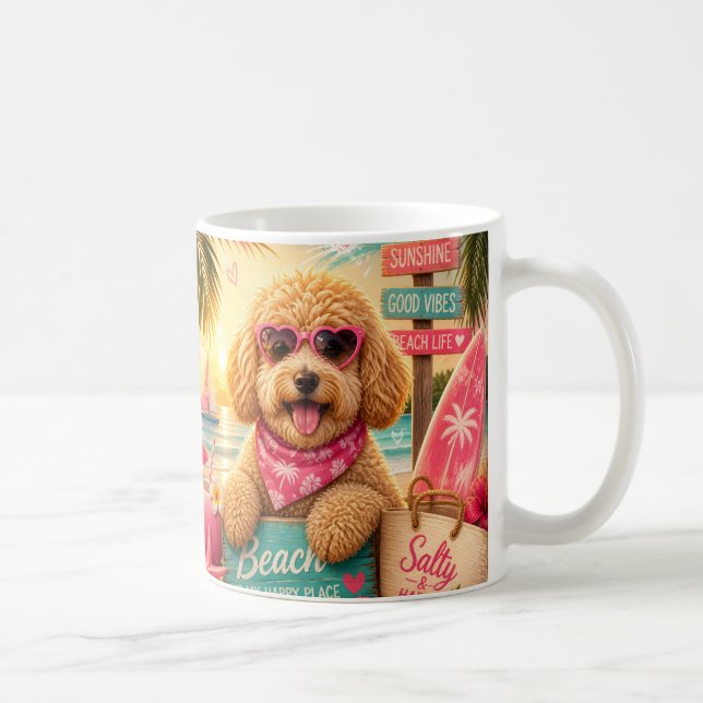 Caneca De Café Cachorro Poodle na Praia (Direita)