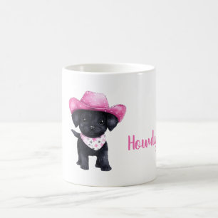 Caneca De Café Cachorro Preto Chapéu de Cowgirl Rosa Howdy