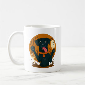 Caneca De Café Cachorro Preto Fofo e Assustador com Fantasma 