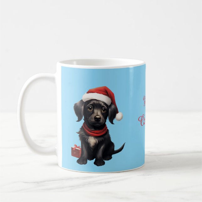 Caneca De Café Cachorro Preto Fofo no Natal (Esquerda)