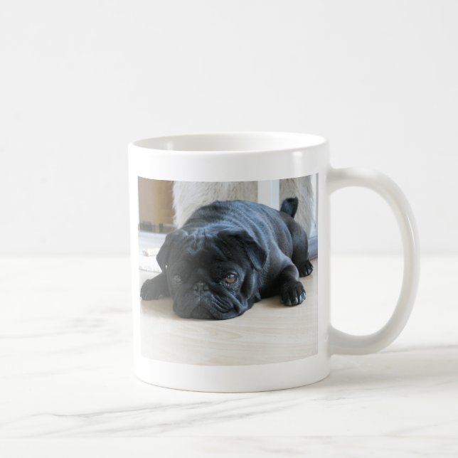 Caneca De Café Cachorro Preto Pug Fofo Dormindo (Direita)
