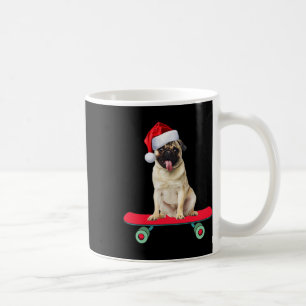 Caneca De Café Cachorro Pug Divertido Andando de Skate Papai Noel
