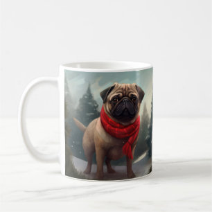 Caneca De Café Cachorro Pug na Neve Natal