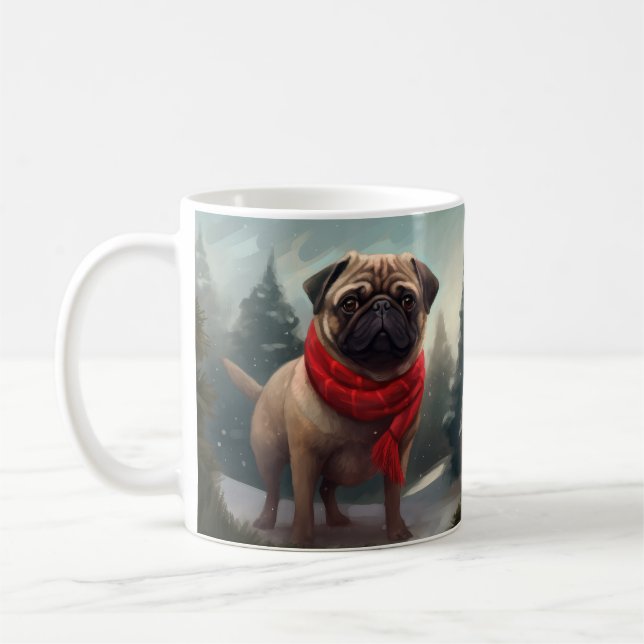 Caneca De Café Cachorro Pug na Neve Natal (Esquerda)