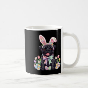 Caneca De Café Cachorro pug preto coelho de páscoa ovos primavera