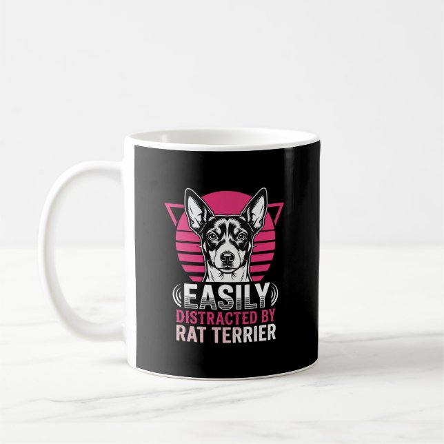 Caneca De Café Cachorro Rat Terrier Fácilmente Distraído Retro (Esquerda)