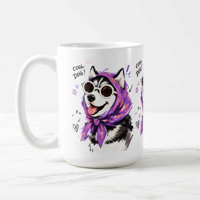 Caneca De Café Cachorro Resfriado Husky com Óculos de Sol & Lenço (Esquerda)