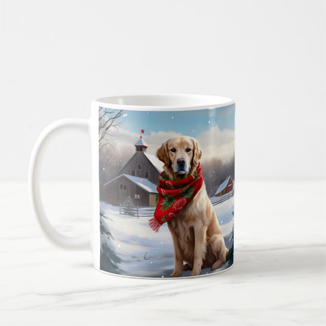 Caneca De Café Cachorro Retriever Dourado na Neve Natal (Esquerda)
