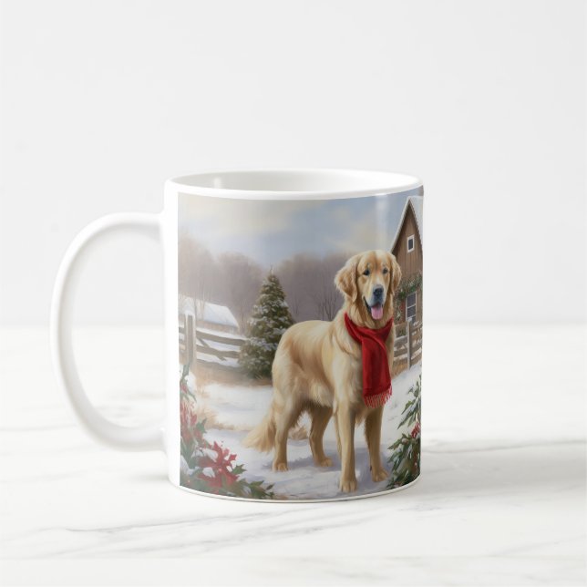 Caneca De Café Cachorro Retriever Dourado na Neve Natal (Esquerda)