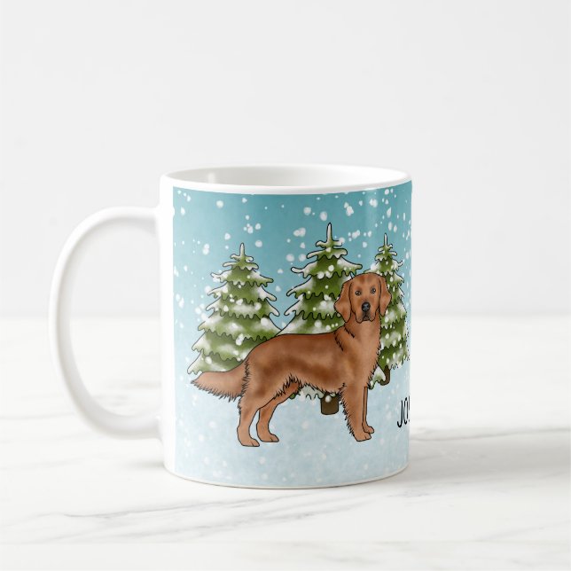 Caneca De Café Cachorro Retriever Dourado Vermelho Natal Nome Per (Esquerda)