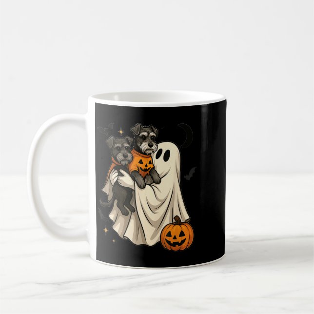 Caneca De Café Cachorro Schnauzer Miniatura Fantasma Halloween (Esquerda)