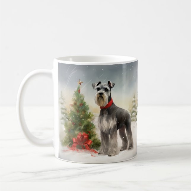 Caneca De Café Cachorro Schnauzer na Neve Natal (Esquerda)